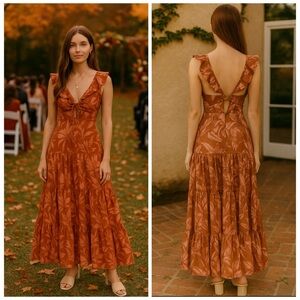 Significant Other Soller Ruffle Maxi Dress Chestnut Palm Size 4
